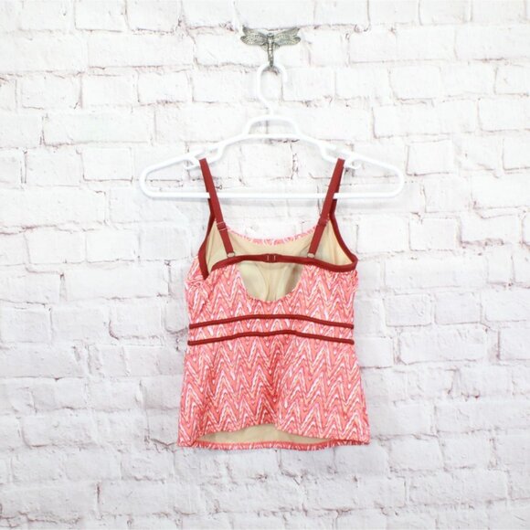 LL Bean Tankini Swimsuit Top Lined Cups Print Orange Pink Size 4 - Picture 6 of 10